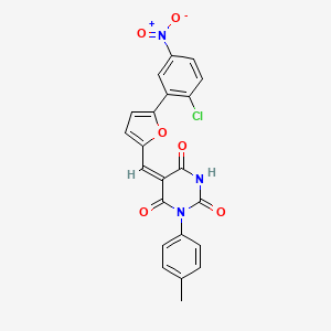 (5E)-5-{[5-(2-chloro-5-nitrophenyl)furan-2-yl]methylidene}-1-(4-methylphenyl)pyrimidine-2,4,6(1H,3H,5H)-trione