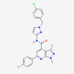 molecular formula C25H20Cl2N6O B4804501 N~4~-[1-(4-CHLOROBENZYL)-1H-PYRAZOL-3-YL]-6-(4-CHLOROPHENYL)-1,3-DIMETHYL-1H-PYRAZOLO[3,4-B]PYRIDINE-4-CARBOXAMIDE 