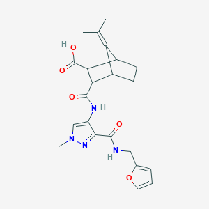 molecular formula C23H28N4O5 B4804730 3-({1-ethyl-3-[(furan-2-ylmethyl)carbamoyl]-1H-pyrazol-4-yl}carbamoyl)-7-(propan-2-ylidene)bicyclo[2.2.1]heptane-2-carboxylic acid 