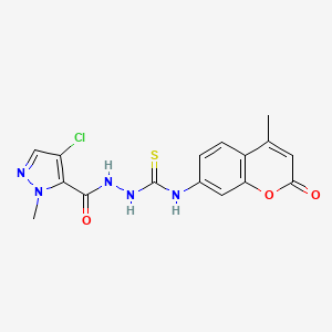 molecular formula C16H14ClN5O3S B4804903 2-[(4-chloro-1-methyl-1H-pyrazol-5-yl)carbonyl]-N-(4-methyl-2-oxo-2H-chromen-7-yl)hydrazinecarbothioamide 