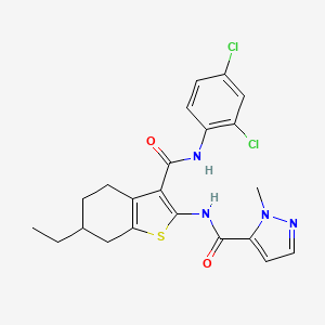 molecular formula C22H22Cl2N4O2S B4804993 N-{3-[(2,4-dichlorophenyl)carbamoyl]-6-ethyl-4,5,6,7-tetrahydro-1-benzothiophen-2-yl}-1-methyl-1H-pyrazole-5-carboxamide 