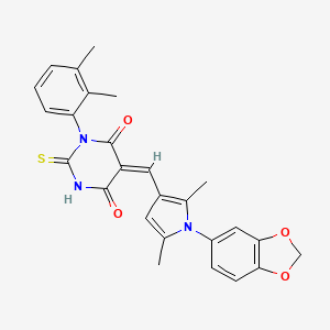 molecular formula C26H23N3O4S B4805020 (5E)-5-{[1-(1,3-benzodioxol-5-yl)-2,5-dimethyl-1H-pyrrol-3-yl]methylidene}-1-(2,3-dimethylphenyl)-2-thioxodihydropyrimidine-4,6(1H,5H)-dione 