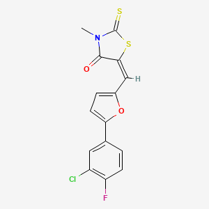 (5E)-5-{[5-(3-CHLORO-4-FLUOROPHENYL)FURAN-2-YL]METHYLIDENE}-3-METHYL-2-SULFANYLIDENE-1,3-THIAZOLIDIN-4-ONE