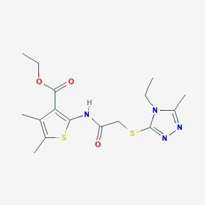 molecular formula C16H22N4O3S2 B4805200 ethyl 2-({[(4-ethyl-5-methyl-4H-1,2,4-triazol-3-yl)thio]acetyl}amino)-4,5-dimethyl-3-thiophenecarboxylate 