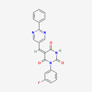 (5E)-1-(3-fluorophenyl)-5-[(2-phenylpyrimidin-5-yl)methylidene]-1,3-diazinane-2,4,6-trione