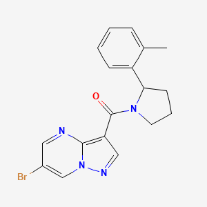 molecular formula C18H17BrN4O B4805277 6-bromo-3-{[2-(2-methylphenyl)-1-pyrrolidinyl]carbonyl}pyrazolo[1,5-a]pyrimidine 