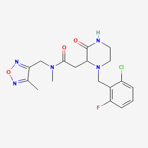 molecular formula C18H21ClFN5O3 B4805291 2-[1-(2-chloro-6-fluorobenzyl)-3-oxo-2-piperazinyl]-N-methyl-N-[(4-methyl-1,2,5-oxadiazol-3-yl)methyl]acetamide 