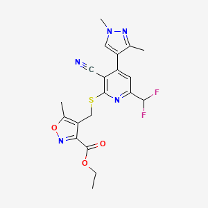 molecular formula C20H19F2N5O3S B4805315 ETHYL 4-({[3-CYANO-6-(DIFLUOROMETHYL)-4-(1,3-DIMETHYL-1H-PYRAZOL-4-YL)-2-PYRIDYL]SULFANYL}METHYL)-5-METHYL-3-ISOXAZOLECARBOXYLATE 