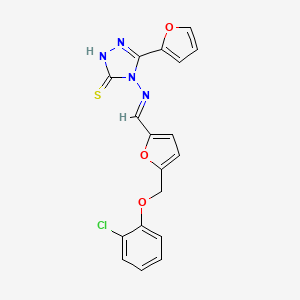 4-[((E)-1-{5-[(2-CHLOROPHENOXY)METHYL]-2-FURYL}METHYLIDENE)AMINO]-5-(2-FURYL)-4H-1,2,4-TRIAZOL-3-YLHYDROSULFIDE