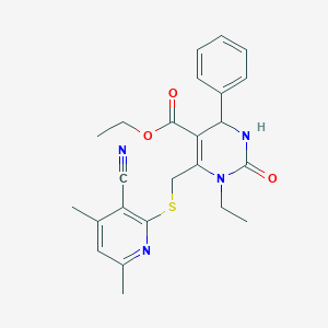 ethyl 6-{[(3-cyano-4,6-dimethylpyridin-2-yl)sulfanyl]methyl}-1-ethyl-2-oxo-4-phenyl-1,2,3,4-tetrahydropyrimidine-5-carboxylate