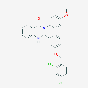 molecular formula C28H22Cl2N2O3 B480544 2-{3-[(2,4-dichlorobenzyl)oxy]phenyl}-3-(4-methoxyphenyl)-2,3-dihydro-4(1H)-quinazolinone CAS No. 488110-46-9