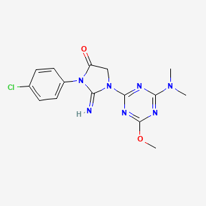 molecular formula C15H16ClN7O2 B4805450 3-(4-chlorophenyl)-1-[4-(dimethylamino)-6-methoxy-1,3,5-triazin-2-yl]-2-imino-4-imidazolidinone 