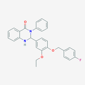 molecular formula C29H25FN2O3 B480548 2-{3-ethoxy-4-[(4-fluorobenzyl)oxy]phenyl}-3-phenyl-2,3-dihydro-4(1H)-quinazolinone CAS No. 488857-49-4
