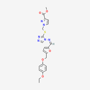 molecular formula C22H22N6O5S B4805572 METHYL 1-[({4-[((Z)-1-{5-[(4-ETHOXYPHENOXY)METHYL]-2-FURYL}METHYLIDENE)AMINO]-4H-1,2,4-TRIAZOL-3-YL}SULFANYL)METHYL]-1H-PYRAZOLE-3-CARBOXYLATE 