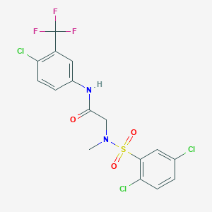 molecular formula C16H12Cl3F3N2O3S B4805592 N~1~-[4-chloro-3-(trifluoromethyl)phenyl]-N~2~-[(2,5-dichlorophenyl)sulfonyl]-N~2~-methylglycinamide 