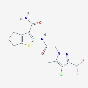 molecular formula C15H15ClF2N4O2S B4805634 2-({2-[4-CHLORO-3-(DIFLUOROMETHYL)-5-METHYL-1H-PYRAZOL-1-YL]ACETYL}AMINO)-5,6-DIHYDRO-4H-CYCLOPENTA[B]THIOPHENE-3-CARBOXAMIDE 