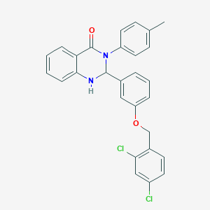 molecular formula C28H22Cl2N2O2 B480565 2-{3-[(2,4-dichlorobenzyl)oxy]phenyl}-3-(4-methylphenyl)-2,3-dihydro-4(1H)-quinazolinone CAS No. 488851-09-8