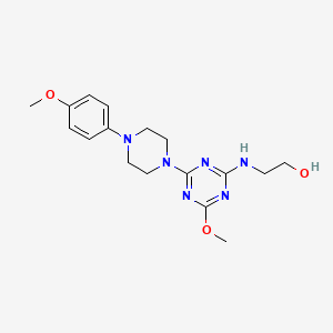 molecular formula C17H24N6O3 B4805700 2-[[4-Methoxy-6-[4-(4-methoxyphenyl)piperazin-1-yl]-1,3,5-triazin-2-yl]amino]ethanol 