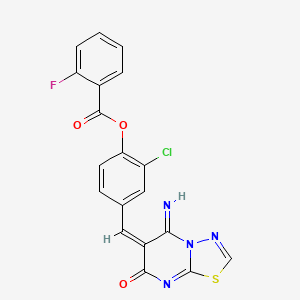 molecular formula C19H10ClFN4O3S B4805712 [2-chloro-4-[(E)-(5-imino-7-oxo-[1,3,4]thiadiazolo[3,2-a]pyrimidin-6-ylidene)methyl]phenyl] 2-fluorobenzoate 