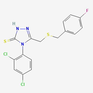 molecular formula C16H12Cl2FN3S2 B4805747 4-(2,4-dichlorophenyl)-5-{[(4-fluorobenzyl)thio]methyl}-4H-1,2,4-triazole-3-thiol 