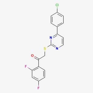 molecular formula C18H11ClF2N2OS B4805811 2-{[4-(4-CHLOROPHENYL)-2-PYRIMIDINYL]SULFANYL}-1-(2,4-DIFLUOROPHENYL)-1-ETHANONE 