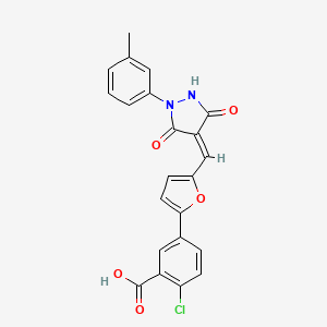 molecular formula C22H15ClN2O5 B4805820 2-chloro-5-(5-{[1-(3-methylphenyl)-3,5-dioxo-4-pyrazolidinylidene]methyl}-2-furyl)benzoic acid 