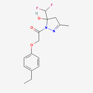 molecular formula C15H18F2N2O3 B4805838 1-[5-(DIFLUOROMETHYL)-5-HYDROXY-3-METHYL-4,5-DIHYDRO-1H-PYRAZOL-1-YL]-2-(4-ETHYLPHENOXY)-1-ETHANONE 