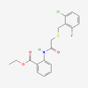 molecular formula C18H17ClFNO3S B4805904 ethyl 2-({[(2-chloro-6-fluorobenzyl)thio]acetyl}amino)benzoate 