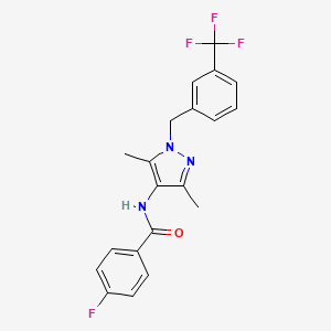 molecular formula C20H17F4N3O B4806123 N-{3,5-dimethyl-1-[3-(trifluoromethyl)benzyl]-1H-pyrazol-4-yl}-4-fluorobenzamide 