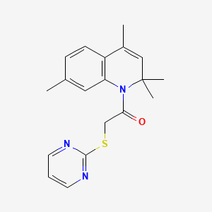 2-(PYRIMIDIN-2-YLSULFANYL)-1-(2,2,4,7-TETRAMETHYL-1,2-DIHYDROQUINOLIN-1-YL)ETHAN-1-ONE