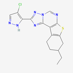 molecular formula C16H15ClN6S B4806299 2-(4-chloro-1H-pyrazol-3-yl)-9-ethyl-8,9,10,11-tetrahydro[1]benzothieno[3,2-e][1,2,4]triazolo[1,5-c]pyrimidine 