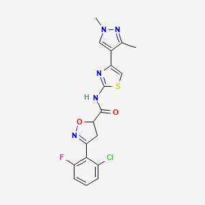 molecular formula C18H15ClFN5O2S B4806510 3-(2-chloro-6-fluorophenyl)-N-[4-(1,3-dimethyl-1H-pyrazol-4-yl)-1,3-thiazol-2-yl]-4,5-dihydro-5-isoxazolecarboxamide 