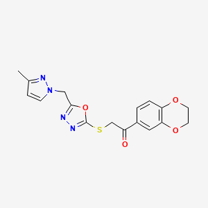 1-(2,3-DIHYDRO-1,4-BENZODIOXIN-6-YL)-2-({5-[(3-METHYL-1H-PYRAZOL-1-YL)METHYL]-1,3,4-OXADIAZOL-2-YL}SULFANYL)-1-ETHANONE