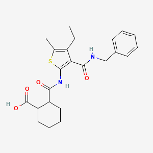 molecular formula C23H28N2O4S B4806640 2-[({3-[(benzylamino)carbonyl]-4-ethyl-5-methyl-2-thienyl}amino)carbonyl]cyclohexanecarboxylic acid 