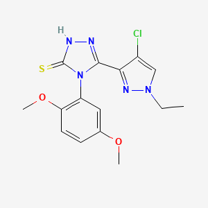 molecular formula C15H16ClN5O2S B4806819 5-(4-chloro-1-ethyl-1H-pyrazol-3-yl)-4-(2,5-dimethoxyphenyl)-4H-1,2,4-triazole-3-thiol 