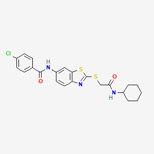 molecular formula C22H22ClN3O2S2 B4806958 4-chloro-N-(2-{[2-(cyclohexylamino)-2-oxoethyl]thio}-1,3-benzothiazol-6-yl)benzamide 