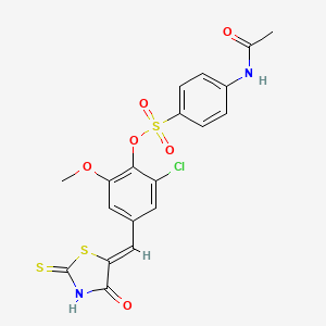 2-chloro-6-methoxy-4-[(4-oxo-2-thioxo-1,3-thiazolidin-5-ylidene)methyl]phenyl 4-(acetylamino)benzenesulfonate