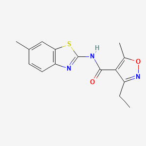 molecular formula C15H15N3O2S B4807272 3-ethyl-5-methyl-N-(6-methyl-1,3-benzothiazol-2-yl)-1,2-oxazole-4-carboxamide 