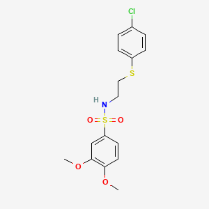 molecular formula C16H18ClNO4S2 B4807391 N-{2-[(4-chlorophenyl)thio]ethyl}-3,4-dimethoxybenzenesulfonamide 