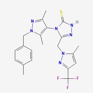 molecular formula C21H22F3N7S B4807426 4-[3,5-dimethyl-1-(4-methylbenzyl)-1H-pyrazol-4-yl]-5-{[5-methyl-3-(trifluoromethyl)-1H-pyrazol-1-yl]methyl}-4H-1,2,4-triazole-3-thiol 