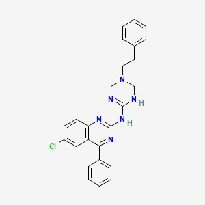 6-chloro-4-phenyl-N-[5-(2-phenylethyl)-1,3,5-triazinan-2-ylidene]quinazolin-2-amine