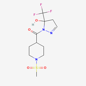 molecular formula C11H16F3N3O4S B4807626 1-{[1-(methylsulfonyl)-4-piperidinyl]carbonyl}-5-(trifluoromethyl)-4,5-dihydro-1H-pyrazol-5-ol 