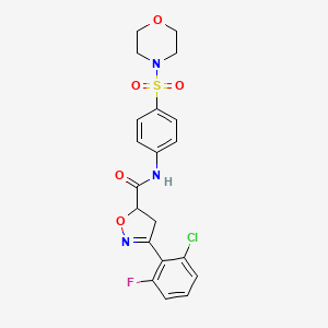 molecular formula C20H19ClFN3O5S B4807670 3-(2-chloro-6-fluorophenyl)-N-[4-(4-morpholinylsulfonyl)phenyl]-4,5-dihydro-5-isoxazolecarboxamide 