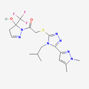 molecular formula C17H22F3N7O2S B4807699 2-{[5-(1,5-DIMETHYL-1H-PYRAZOL-3-YL)-4-ISOBUTYL-4H-1,2,4-TRIAZOL-3-YL]SULFANYL}-1-[5-HYDROXY-5-(TRIFLUOROMETHYL)-4,5-DIHYDRO-1H-PYRAZOL-1-YL]-1-ETHANONE 