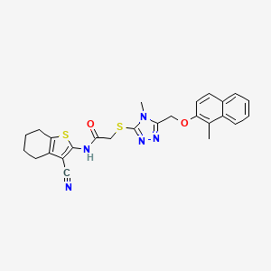 molecular formula C26H25N5O2S2 B4807968 N-(3-cyano-4,5,6,7-tetrahydro-1-benzothiophen-2-yl)-2-[(4-methyl-5-{[(1-methylnaphthalen-2-yl)oxy]methyl}-4H-1,2,4-triazol-3-yl)sulfanyl]acetamide 