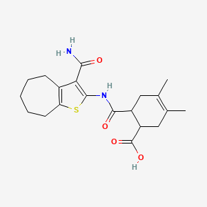 molecular formula C20H26N2O4S B4808028 6-({[3-(aminocarbonyl)-5,6,7,8-tetrahydro-4H-cyclohepta[b]thien-2-yl]amino}carbonyl)-3,4-dimethyl-3-cyclohexene-1-carboxylic acid 