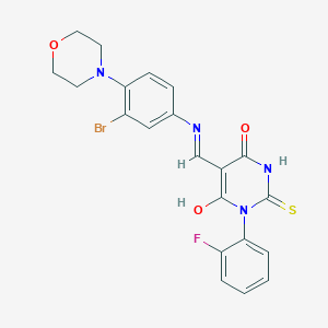 molecular formula C21H18BrFN4O3S B480814 5-{[3-bromo-4-(4-morpholinyl)anilino]methylene}-1-(2-fluorophenyl)-2-thioxodihydro-4,6(1H,5H)-pyrimidinedione 