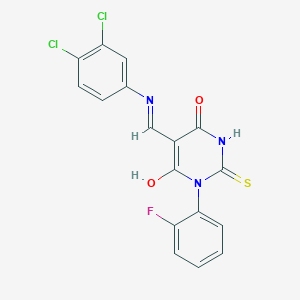 molecular formula C17H10Cl2FN3O2S B480817 5-[(3,4-dichloroanilino)methylene]-1-(2-fluorophenyl)-2-thioxodihydro-4,6(1H,5H)-pyrimidinedione 