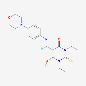 molecular formula C19H24N4O3S B480818 1,3-Diethyl-5-[[4-(4-morpholinyl)anilino]methylidene]-2-sulfanylidene-1,3-diazinane-4,6-dione 