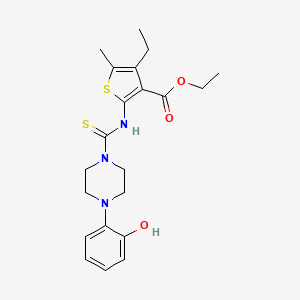 molecular formula C21H27N3O3S2 B4808326 ethyl 4-ethyl-2-({[4-(2-hydroxyphenyl)-1-piperazinyl]carbonothioyl}amino)-5-methyl-3-thiophenecarboxylate 